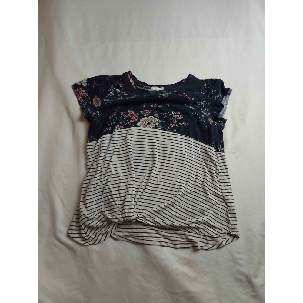 Eyeshadow Shirt Womens Size XS Blue Knit Floral Striped Casual Top Knot Front